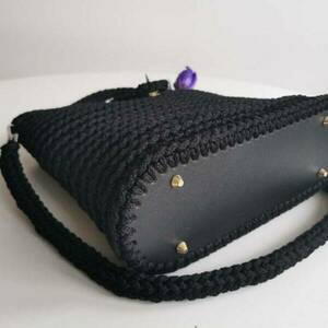 Black Croched Bag - νήμα, μεγάλες, χειρός, tote, πλεκτές τσάντες - 4