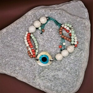 Βραχιόλι μάτι με χαολίτες σε 4 καλοκαιρινούς χρωματισμούς. Ρυθμιζόμενο μήκος - ημιπολύτιμες πέτρες, μάτι, αυξομειούμενα, δώρα για γυναίκες - 2