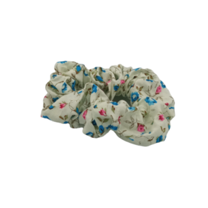 Scrunchie λουλούδια μπλε ροζ - ύφασμα, λαστιχάκια μαλλιών - 2
