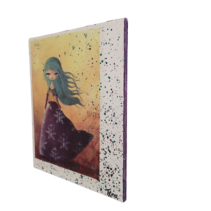 "Κοπελα με πράσινο μαλλι" κρεμαστο κανδρο σε ξύλο διάστασης 17Χ20εκ. - πίνακες & κάδρα, πίνακες ζωγραφικής - 4