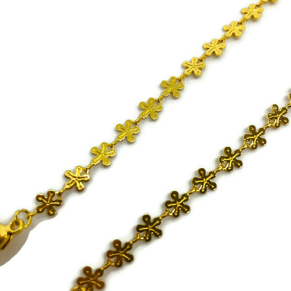 Χειροποίητη μεταλλική αλυσίδα γυαλιών με λουλουδάκια σε χρυσό χρώμα 70 εκ - αλυσίδες, ιδιαίτερο, αλυσίδα γυαλιών - 3