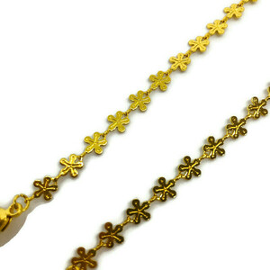 Χειροποίητη μεταλλική αλυσίδα γυαλιών με λουλουδάκια σε χρυσό χρώμα 70 εκ - αλυσίδες, ιδιαίτερο, αλυσίδα γυαλιών - 3