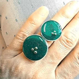 Δαχτυλίδι σε ασημί βάση με υγρό γυαλί πράσινο μικρό - ημιπολύτιμες πέτρες, γυαλί, επάργυρα, μεγάλα, αυξομειούμενα - 5