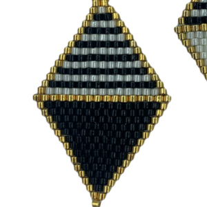 Γεωμετρικά σκουλαρίκια κεντημένα στο χέρι με χάντρες Miyuki - ημιπολύτιμες πέτρες, γεωμετρικά σχέδια, χάντρες, miyuki delica, κρεμαστά, καρφάκι - 2