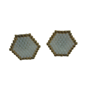 Μικρά γεωμετρικά σκουλαρίκια κεντημένα στο χέρι με χάντρες Miyuki - ημιπολύτιμες πέτρες, γεωμετρικά σχέδια, χάντρες, miyuki delica, καρφάκι