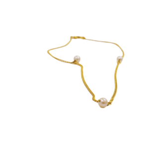 Επιχρυσωμένη αλυσίδα με λευκές πέρλες, χειροποίητο κολιέ, 35εκ. - αλυσίδες, μαργαριτάρι, επιχρυσωμένα, χρυσό, πέρλες - 2