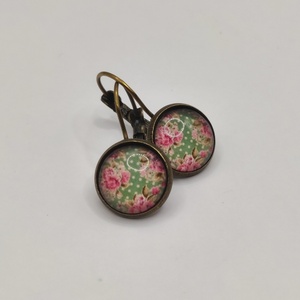 Vintage σκουλαρίκια 12mm pink romance - ορείχαλκος, λουλούδι, μικρά, κρεμαστά, γάντζος - 2