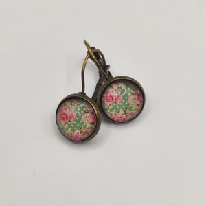Vintage σκουλαρίκια 12mm pink romance - ορείχαλκος, λουλούδι, μικρά, κρεμαστά, γάντζος - 3