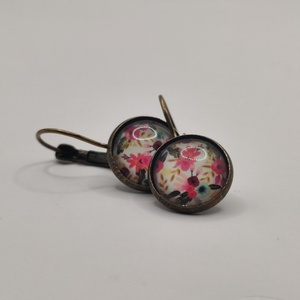 Vintage σκουλαρίκια 12mm pink flowers - ορείχαλκος, λουλούδι, μικρά, κρεμαστά, γάντζος - 3