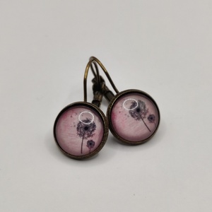 Vintage σκουλαρίκια 12mm pink dandelions - γυαλί, ορείχαλκος, λουλούδι, μικρά, κρεμαστά - 2