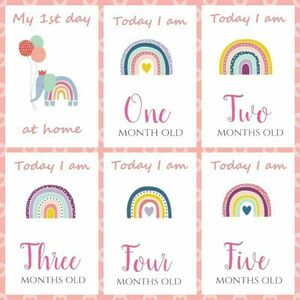 Αναμνηστικές κάρτες ανάπτυξης- milestone cards - για τον πρώτο χρόνο του μωρού με θέμα ουράνιο τόξο ( 13 χ 18 εκ.) - κορίτσι, δώρο, αναμνηστικά - 2