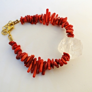 Βραχιόλι με κόκκινα κοράλλια και ορεία κρύσταλλο - ημιπολύτιμες πέτρες, κοράλλι, επιχρυσωμένα, χεριού, αυξομειούμενα - 5
