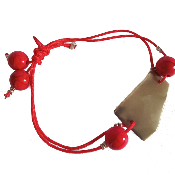 Βραχιόλι χειροποίητο από αρζαντό (αλπακά) με κόκκινο κορδόνι - ημιπολύτιμες πέτρες, αλπακάς, χειροποίητα, χεριού