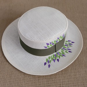 Καπέλο λευκό ψάθινο ζωγραφισμένο στο χέρι - ζωγραφισμένα στο χέρι, ψάθινα - 5