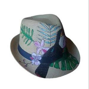 Ψάθινο καπέλο, onesize,ζωγραφισμένο στο χέρι - ψάθινα - 3