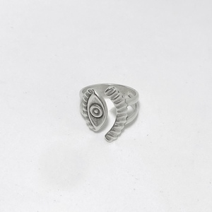 Δαχτυλίδι επάργυρο boho με ανάγλυφο μάτι - ορείχαλκος, επάργυρα, μεγάλα - 3