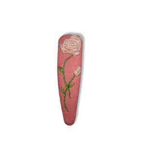 Κεντημένο τσιμπιδάκι μαλλιών- Ροζ λουλούδι - boho, αξεσουάρ μαλλιών, τσιμπιδάκια μαλλιών