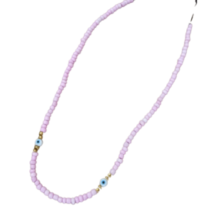 κοντό κολιέ με sead beads και κεραμεικό ματάκι ' I see u ' - τσόκερ, χάντρες, κοντά, evil eye, seed beads - 2
