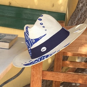 Καπέλο Boho Ζωγραφισμένο Μπλε Ψάρι - ψάθινα - 2