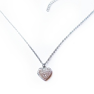 Ατσάλινο κολιέ καρδιά με ατσάλινη ασημί αλυσίδα -47 εκ. - charms, καρδιά, κοντά, ατσάλι, φθηνά