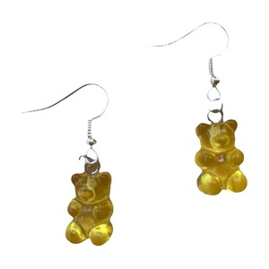Σκουλαρίκια αρκουδάκια κίτρινα transparent - πλαστικό, αρκουδάκι, κρεμαστά, γάντζος