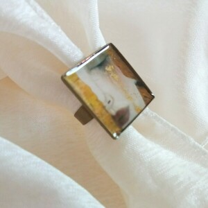 Δαχτυλίδι γυναικείο τετράγωνο μπρονζέ αυξομειούμενο, με υγρό γυαλί - γυαλί, αυξομειούμενα - 5