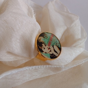 Χειροποίητο γυναικείο δαχτυλίδι Audrey Hepburn vintage με υγρό γυαλί στρογγυλό αυξομειούμενο - vintage, γυαλί, χειροποίητα, αυξομειούμενα - 3