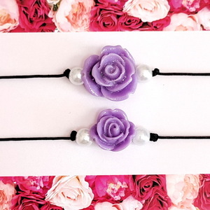 "Rose pair" σετ βραχιόλια - κορδόνια, λουλούδι, μαμά και κόρη, χεριού, αυξομειούμενα - 2