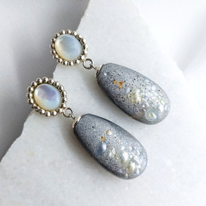 Σκουλαρίκια από ασήμι 925 και υγρό γυαλί με πέτρα φίλντισι / Victoria earrings - ασήμι, ασήμι 925, μακριά, κρεμαστά, καρφάκι - 3