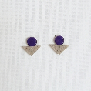 MINI | Stone texture and Purple| Geometrical Shape - POLYMER CLAY - Earrings - πηλός, γεωμετρικά σχέδια, καρφωτά, μεγάλα, καρφάκι
