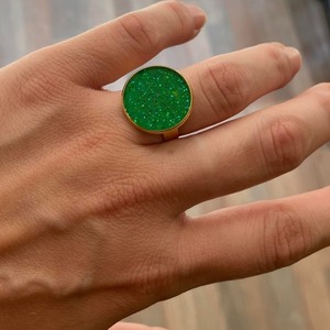 Δαχτυλίδι , ατσάλι, υγρό γυαλί, πράσινο , χρυσό - ατσάλι, μεγάλα, αυξομειούμενα - 4
