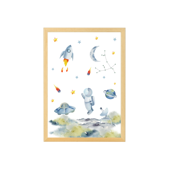 Παιδικά Καδράκια με θέμα το Διάστημα 32x42Yx1εκ Φυσικό Ξύλο Αστροναύτης Κορνίζα Σετ των δύο watercolor Δίπτυχοι Πίνακες - πίνακες & κάδρα, αγόρι, δώρο, διάστημα, παιδικά κάδρα - 3