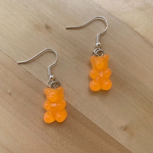 Σκουλαρίκια αρκουδάκια πορτοκαλί transparent - πλαστικό, αρκουδάκι, κρεμαστά, γάντζος - 2