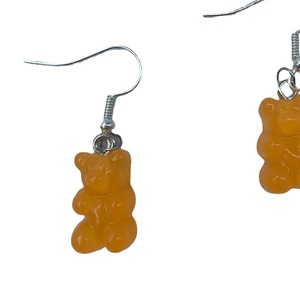 Σκουλαρίκια αρκουδάκια πορτοκαλί transparent - πλαστικό, αρκουδάκι, κρεμαστά, γάντζος - 3