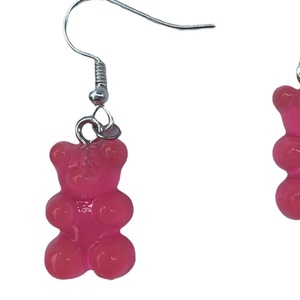 Σκουλαρίκια αρκουδάκια ροζ transparent - πλαστικό, αρκουδάκι, κρεμαστά, γάντζος - 3