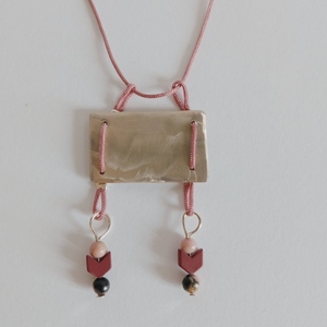 Γυναικείο κολιέ χειροποίητο από αλπακά και ημιπολύτιμες πέτρες με ροζ κορδόνι - ημιπολύτιμες πέτρες, αλπακάς, μακραμέ, χειροποίητα, αυξομειούμενα - 4