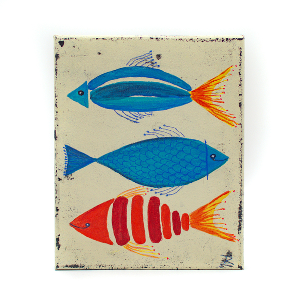 Ορθογώνιος πίνακας ζωγραφικής με ψαράκια - 25 x 20 - ψάρι, διακοσμητικά, πίνακες ζωγραφικής