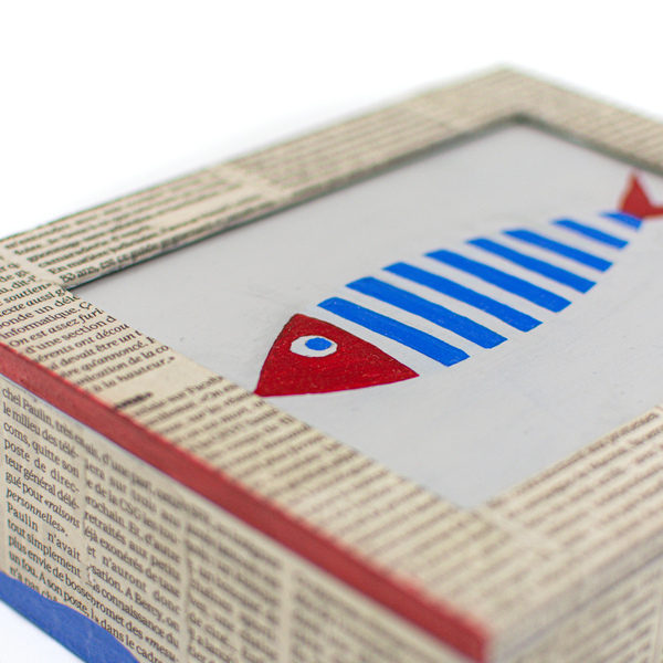 Ορθογώνιο κουτί ντυμένο με εφημερίδα και ζωγραφισμένο καπάκι - ξύλο, ψάρι, οργάνωση & αποθήκευση - 2