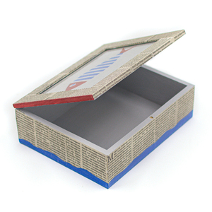 Ορθογώνιο κουτί ντυμένο με εφημερίδα και ζωγραφισμένο καπάκι - ξύλο, ψάρι, οργάνωση & αποθήκευση - 3