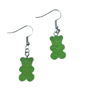 Σκουλαρίκια αρκουδάκια πράσινα transparent - πλαστικό, αρκουδάκι, κρεμαστά, γάντζος