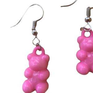 Σκουλαρίκια αρκουδάκια ροζ - πλαστικό, αρκουδάκι, κρεμαστά, γάντζος - 2