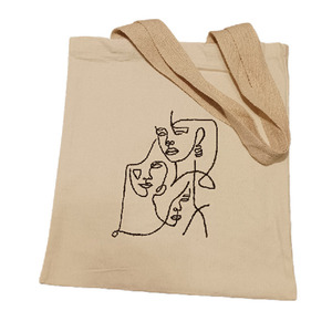 Τσάντα υφασμάτινη εκρού 36*42 ζωγραφισμένη στο χέρι -"Γυναίκες" - ύφασμα, ώμου, tote, δώρα για γυναίκες