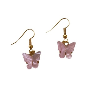 Σκουλαρίκια πεταλούδες ροζ παστέλ - χαλκός, πεταλούδα, κρεμαστά, γάντζος