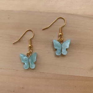Σκουλαρίκια πεταλούδες γαλάζια - χαλκός, πεταλούδα, κρεμαστά, γάντζος - 3