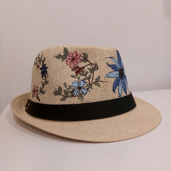 Ψάθινο καπέλο καβουράκι -Λουλούδια - ψάθινα - 3