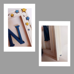 Καδράκι παιδικό ξύλινο 3D Προσωποποιημένο με πάνινη μπλε καμηλοπάρδαλη 22×16×3,2εκ. - πίνακες & κάδρα, αγόρι, δώρα για βάπτιση, personalised, δώρο γέννησης - 2