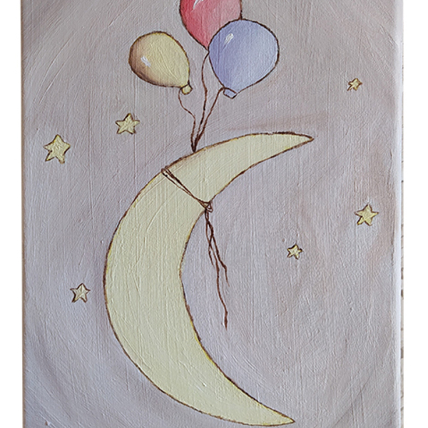 Πινακας ζωγραφικής για το παιδικό δωμάτιο 20X30cm - κορίτσι, αγόρι, φεγγάρι, παιδικοί πίνακες