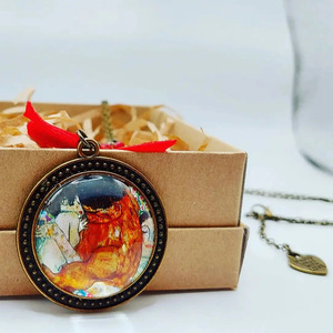 Gystav Klimt necklace - επάργυρα, χάντρες, μακριά, οικογένεια, μενταγιόν