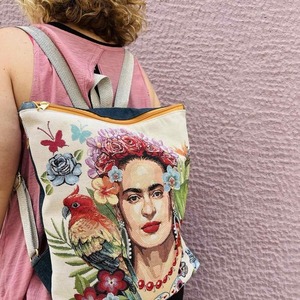 Τσαντα πλατης χειροποιητο backpack απο ύφασμα με την Frida - ύφασμα, πλάτης, σακίδια πλάτης, μεγάλες, all day - 3