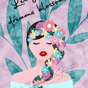 Εκτυπώσιμη αφίσα A3/A4 ''ΛΟΥΛΟΥΔΕΝΙΑ'' (green-pink-cloudy background) - κορίτσι, αφίσες, ανοιξιάτικα λουλούδια, σχέδια ζωγραφικής - 2